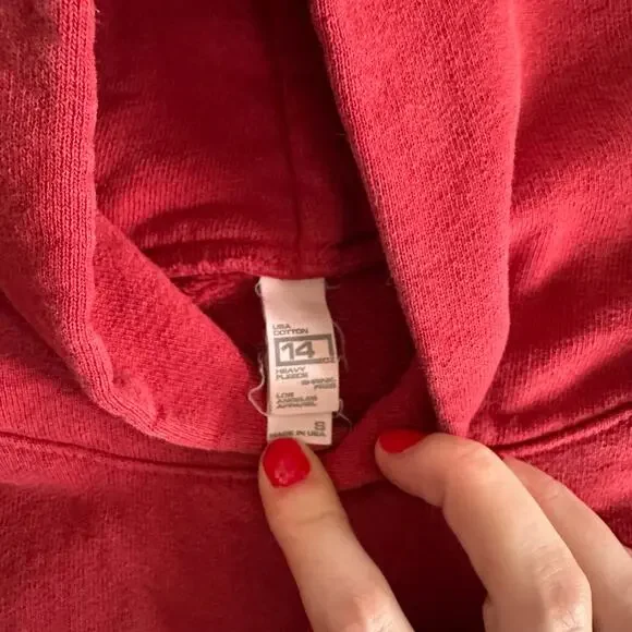 Los Angeles Apparel Heavy Fleece Hoodie Sweatshirt Red SMALL Unisex - Picture 4 of 8